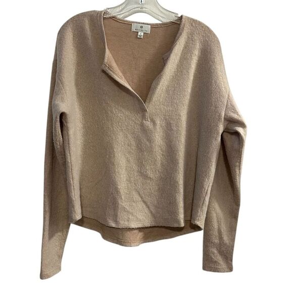 Socialite Tops - Socialite Women's Beige V-Neck Long Sleeve Blouse Size S Casual Top
